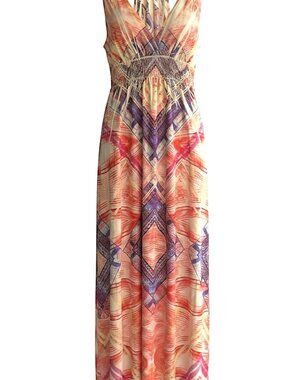 Fresh of LA Maxi Dress M Kaleidoscopic Tribal Print Halter Boho Luxe